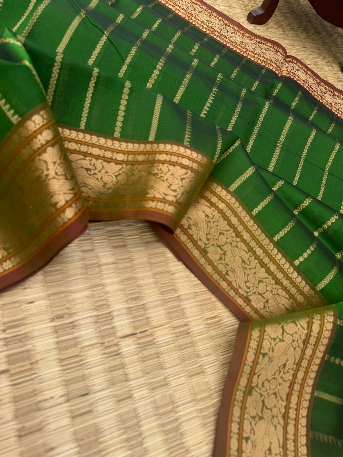 Zari Kissed Silk Cotton - leafy green vertical veldhari