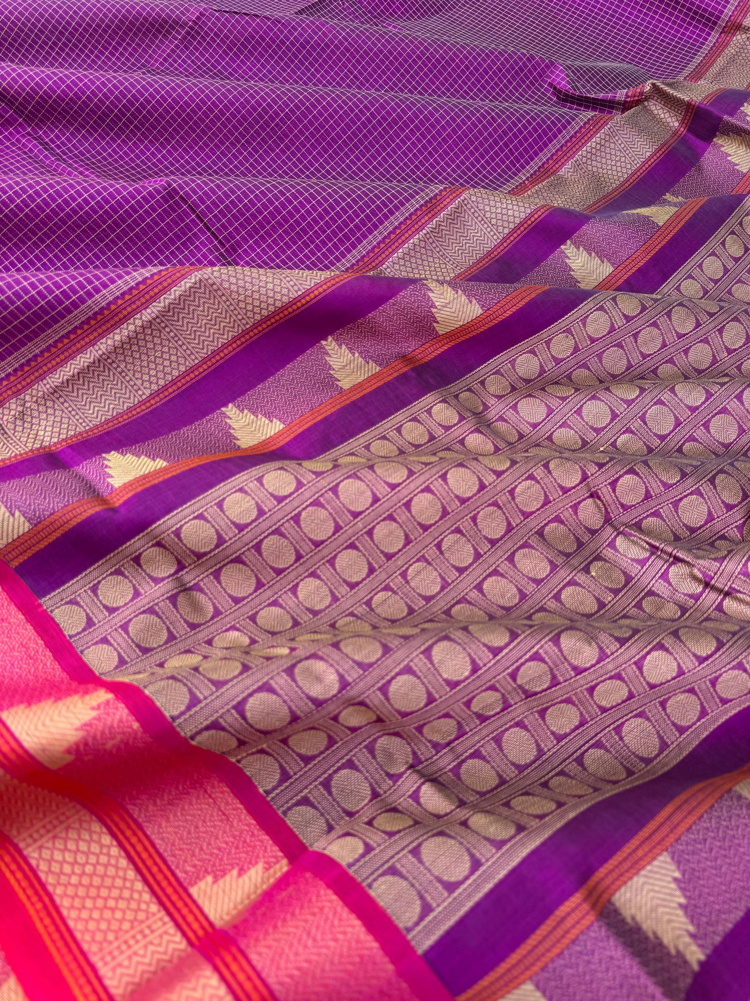 Woven Motifs Silk Cotton - purple podi kattam