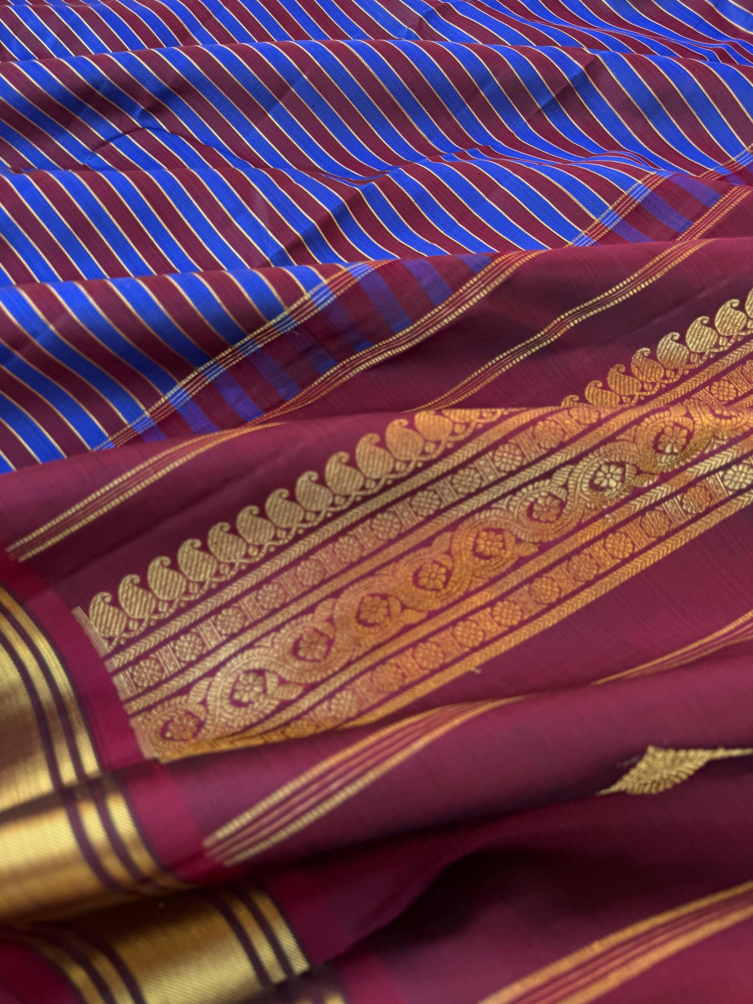 Vari - Stripes woven Kanchivaram | burgundy and blue