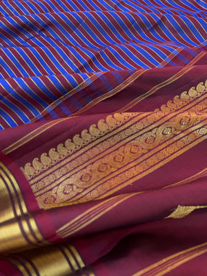 Vari - Stripes woven Kanchivaram | burgundy and blue