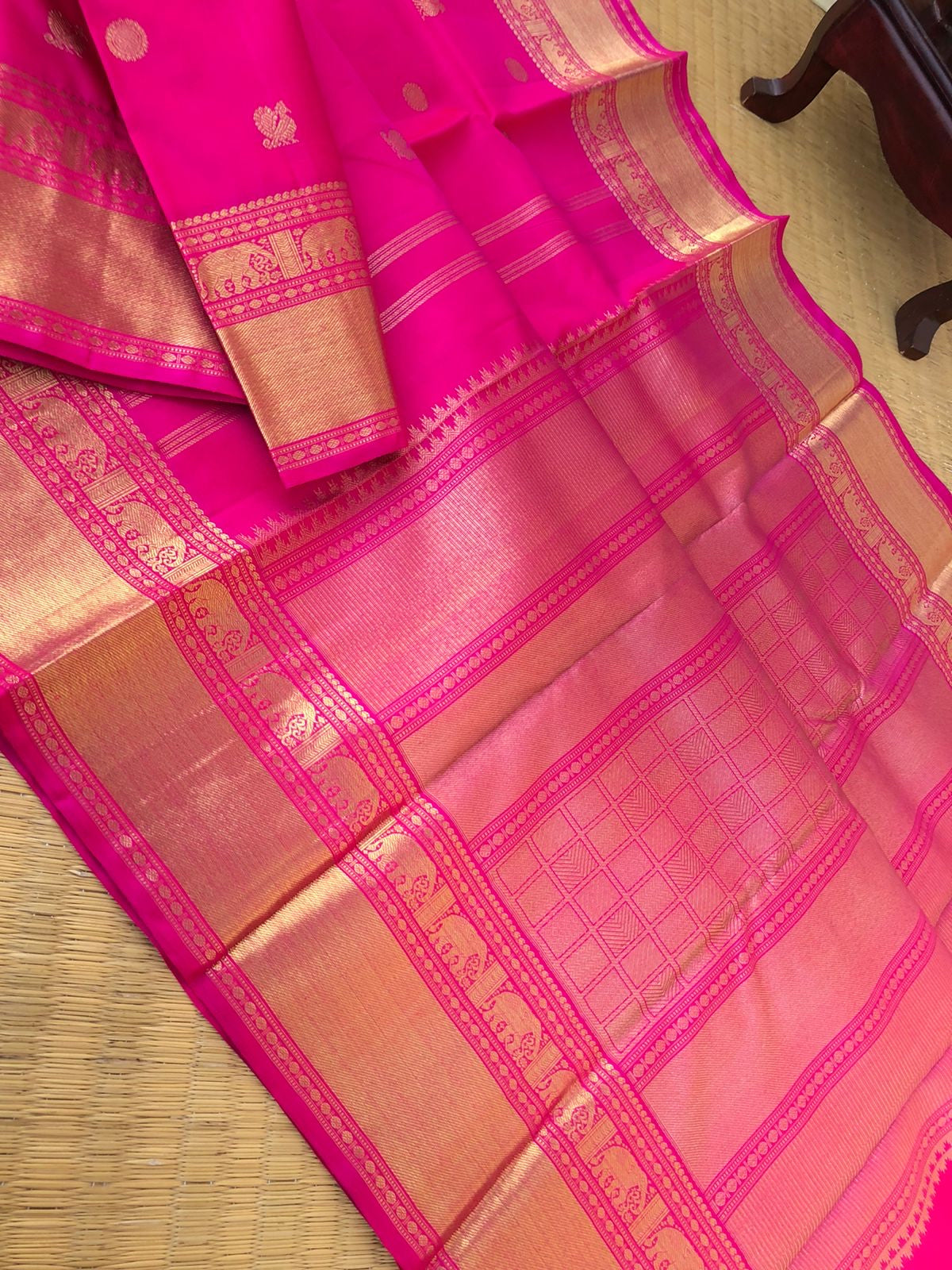 Tara - Traditional Colours on Traditional Kanchivarams - the most beautiful vibrant Kanchivaram pink and gold