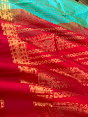 Korvai Silk Cotton - dual to aqua short green and red