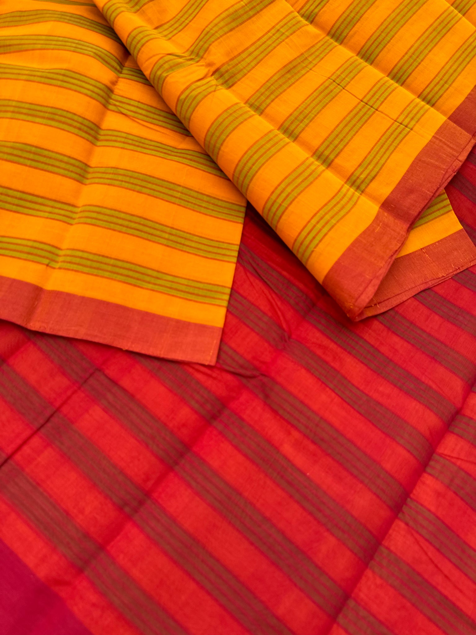 Mangalavastaram - mustard and red vaalapoo strips