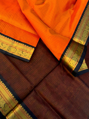 Korvai Silk Cottons - burnt orange and black podi kattam