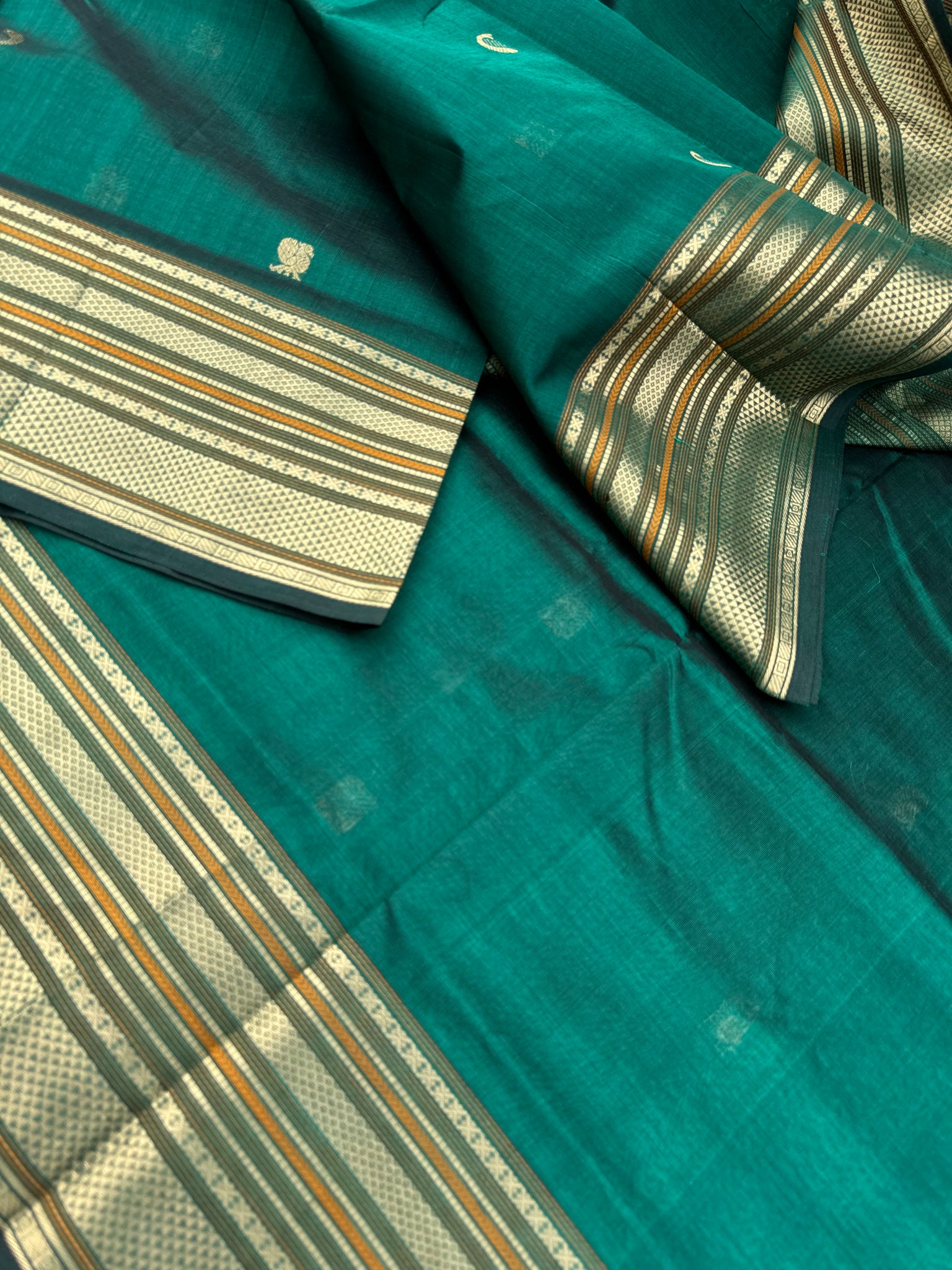 Zari Kissed Silk Cotton - deep dark forest green corner buttas