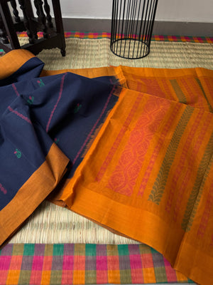 Pragatham - Contrast Play - Navy blue and mustard
