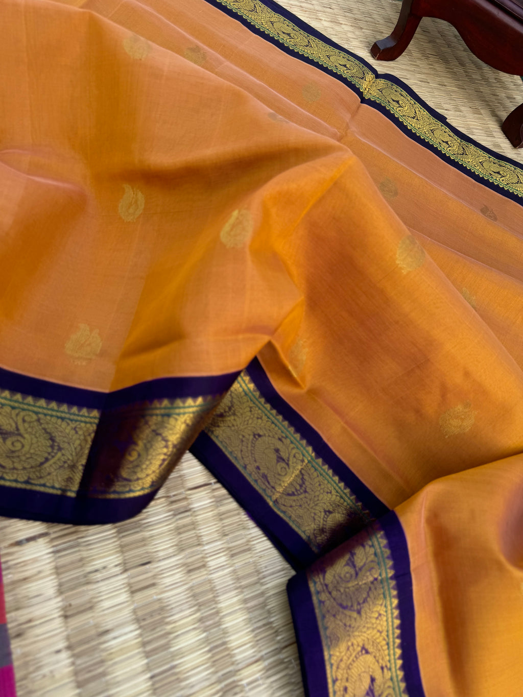 Korvai Silk Cottons - pale apricot and deep violet