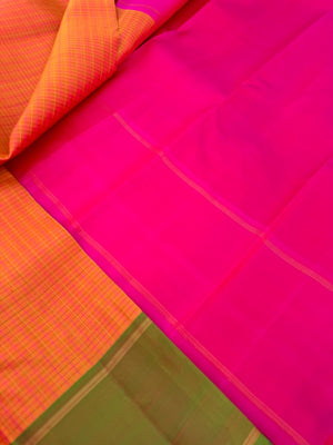 Album Untouched - a classic rust orange with short green and pink Ganga jammuna woven borders with rani pink pallu and blouse