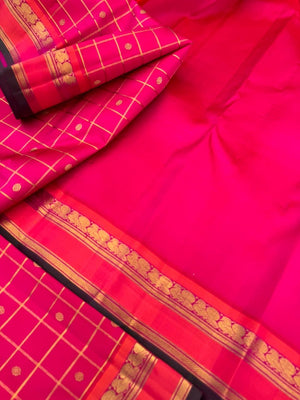 Vintage Ragas on Kanchivaram - a traditional pink with kattam and buttas body with annapakshi woven borders