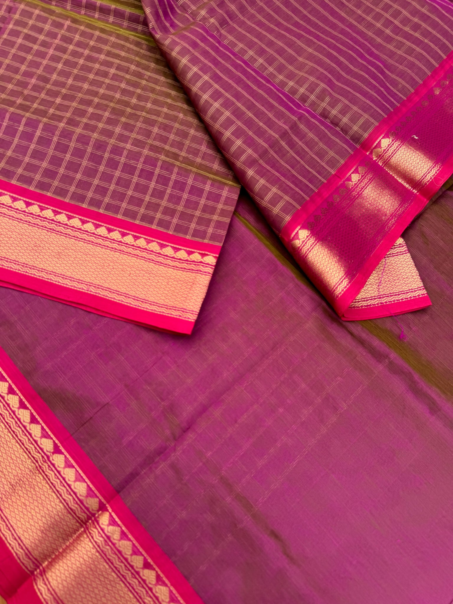 Zari Kissed Silk Cotton - algae green mixed pink we get this unusual keva tone