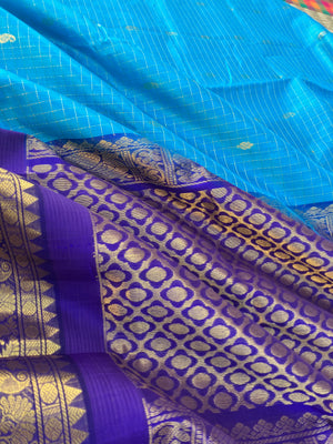 Korvai Silk Cotton - blue on blue zari kattam