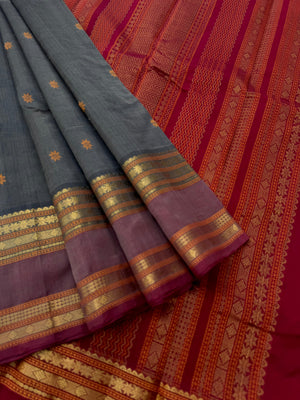 Woven Motifs Silk Cotton -deep grey and aaraku retta pett woven borders