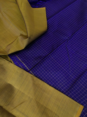 Corporate Kanchivarams - fenugreek burnt mustard full plain body with ms blue zari chexs woven pallu and blouse
