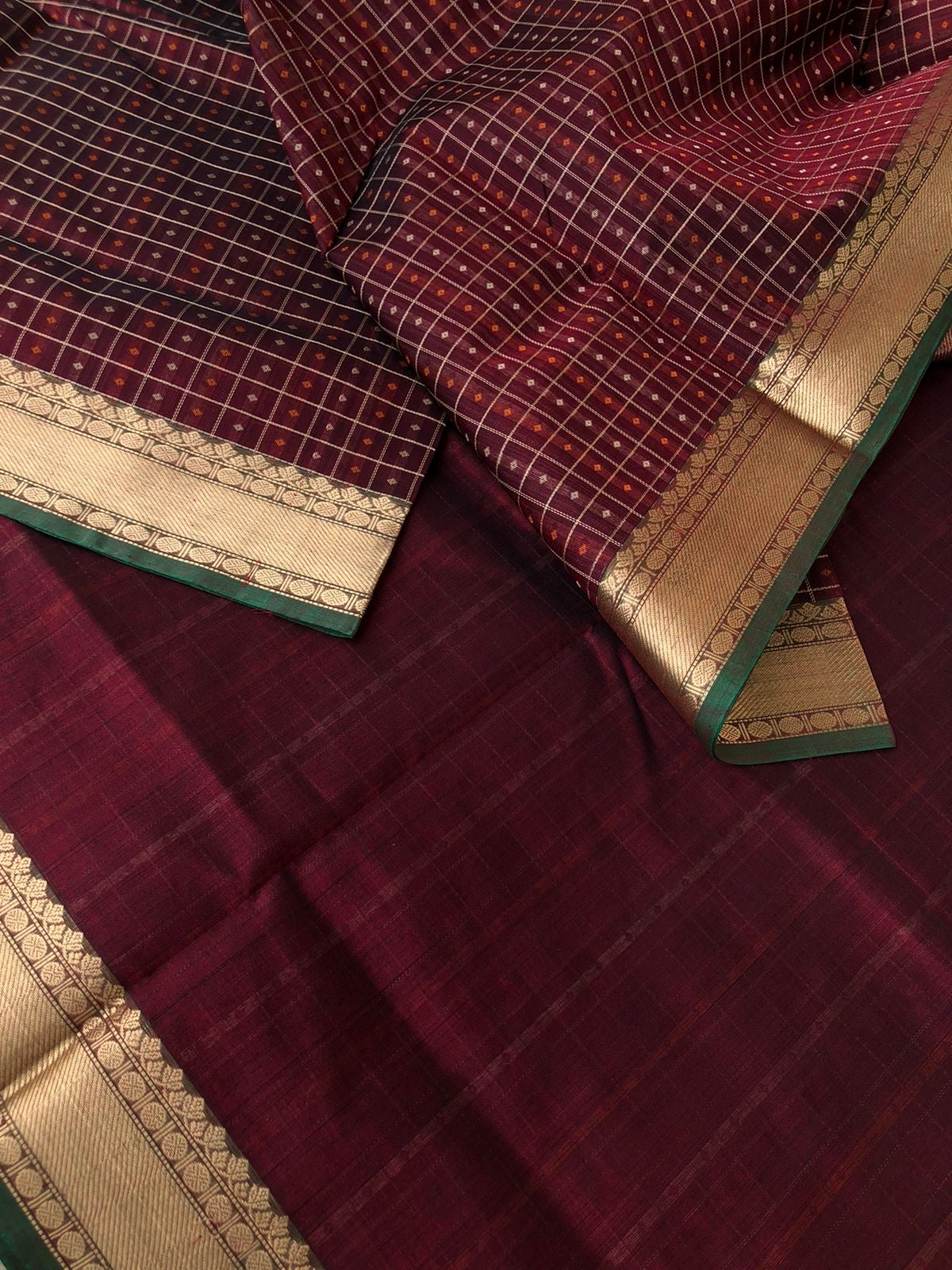 Woven Motifs Silk Cottons - deep dark maroon Lakshadeepam