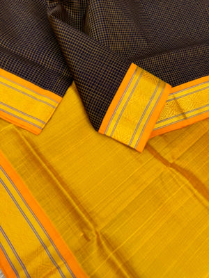 Korvai Silk Cottons - Coffee bean podi kattam golden pallu and blouse