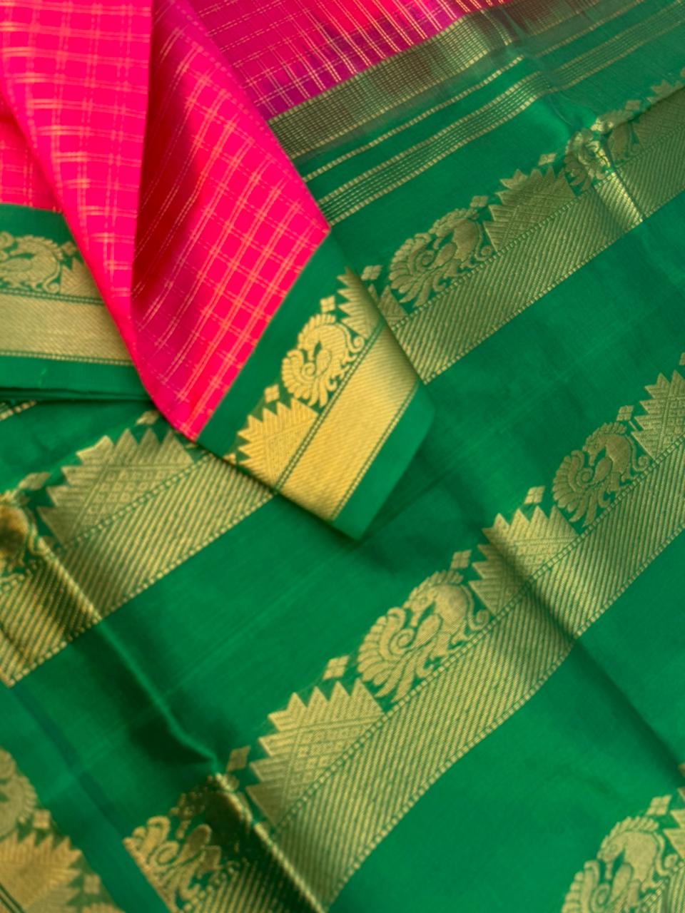 Korvai Silk Cottons -gorgeous rani pink zari kattam