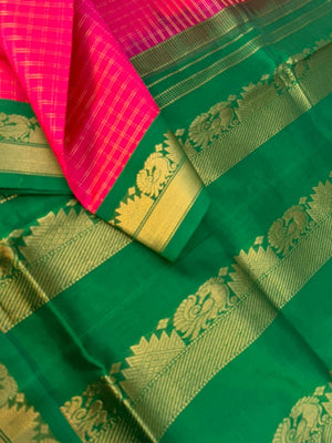 Korvai Silk Cottons -gorgeous rani pink zari kattam