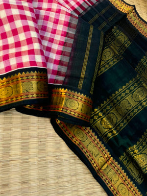 Korvai Silk Cottons - pink and off white paalum palamum kattam