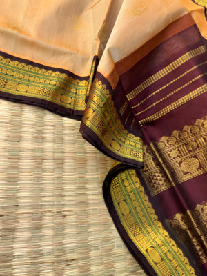 Korvai Silk Cotton - unusual rusty cream body and coffee bean pallu and blouse