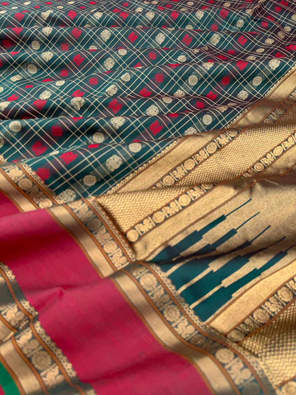 Woven Motifs Silk Cotton - a forest green 1000 buttas