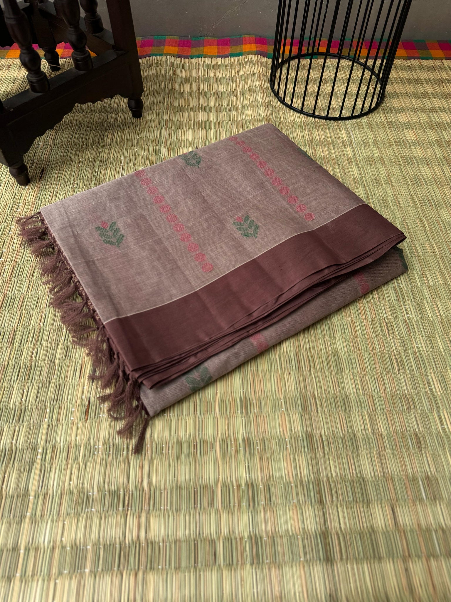 Pragatham - Contrast Play - dusky beige and chocolate