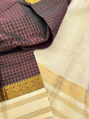 Korvai Silk Cottons - coffee bean and off white zari kattam