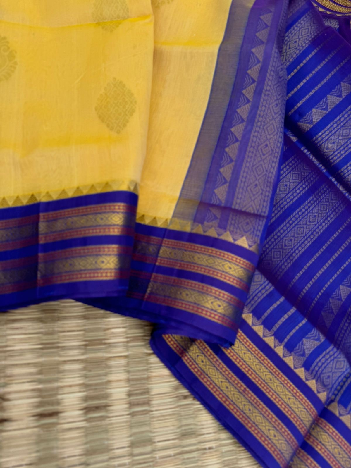 Korvai Silk Cottons - butterscotch yellow and royal blue
