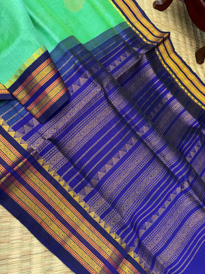 Korvai Silk Cotton - aqua and ink blue with body buttas