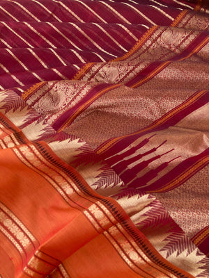 Zari Kissed Silk Cotton - stunning deep maroon and orange veldhari
