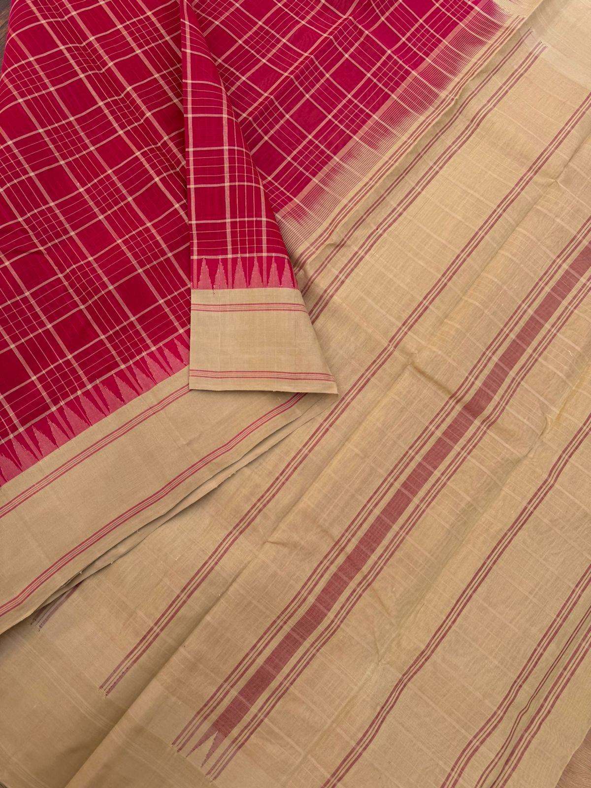 Signature Silk Cotton -red and sandal wood interlocking woven chex