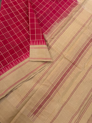 Signature Silk Cotton -red and sandal wood interlocking woven chex