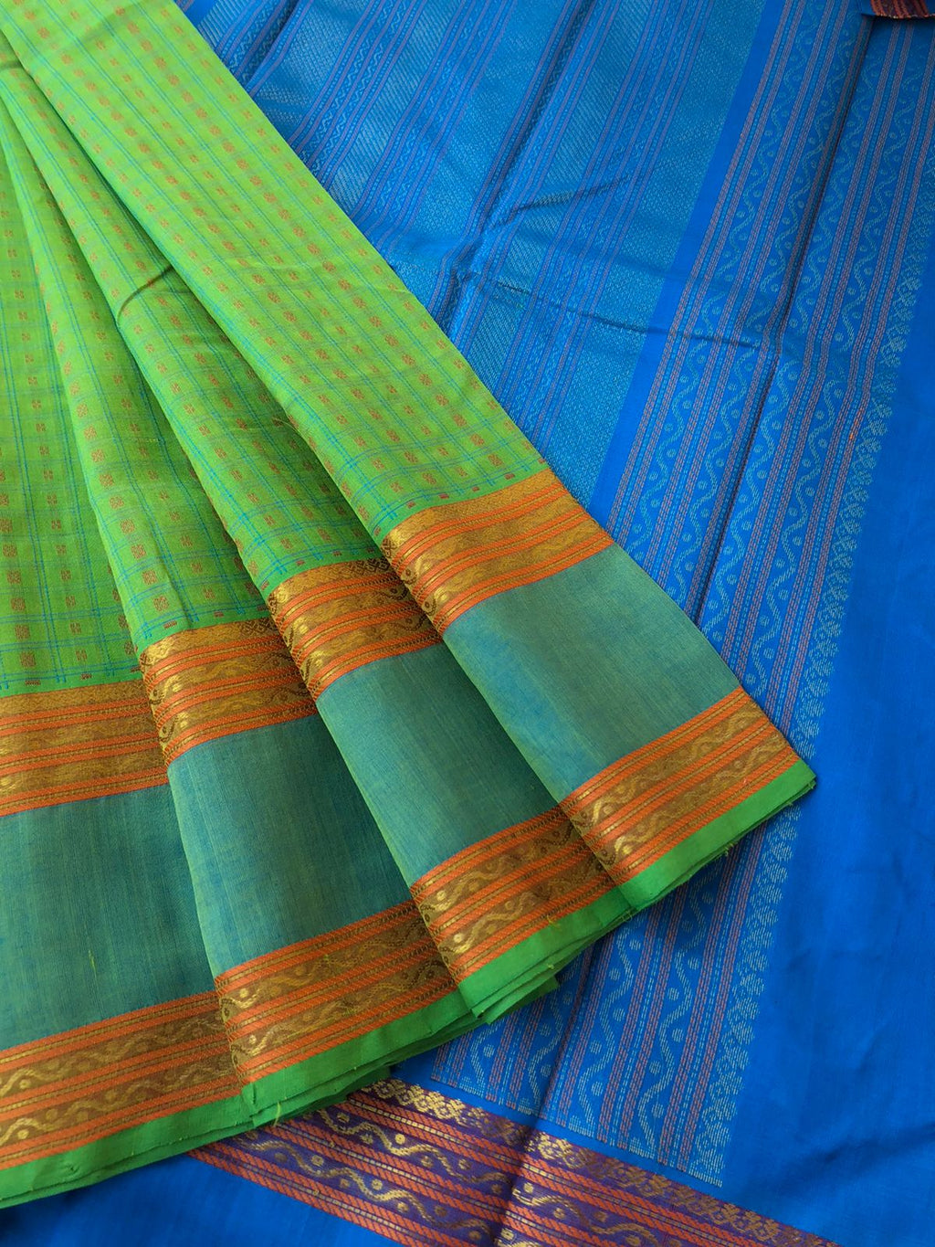Woven Motifs Silk Cotton - apple green Lakshadeepam