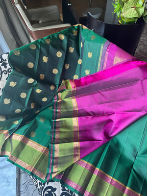 Shree Ka - the best of best Meenakshi green and olive green body with grandest majenta pallu and blouse