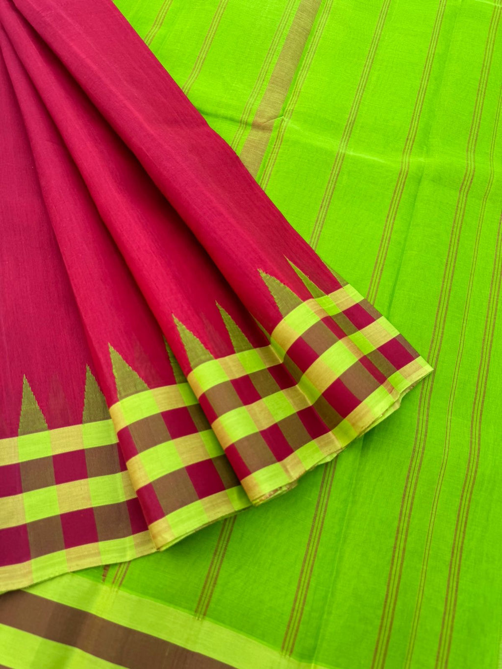 Signature Silk Cotton - deep aarku maroon plain body with chex woven borders