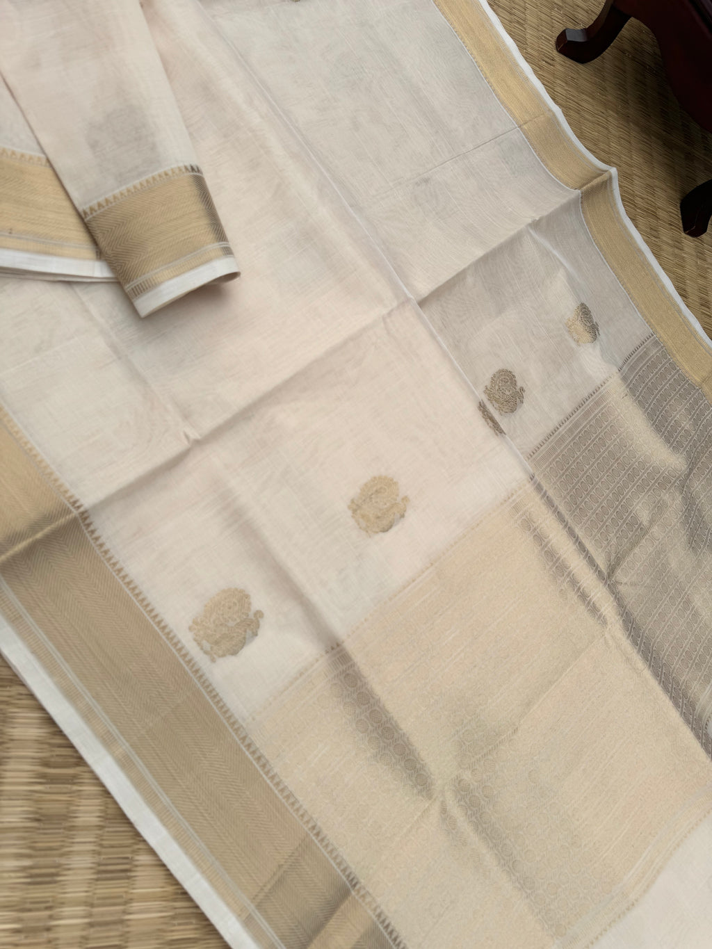 Zari Kissed Silk Cotton - a stunning off white and gold