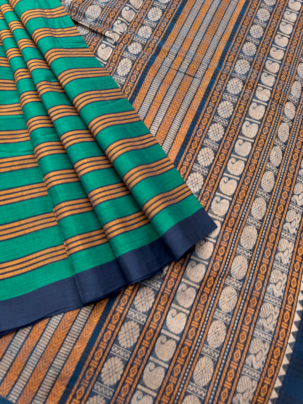 Corporate Style Mangalavastaram - kandangi strips woven body with grand blouse