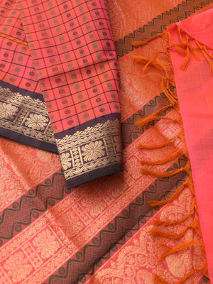 Woven Motifs Silk Cottons - stunning peach intricate Lakshadeepam