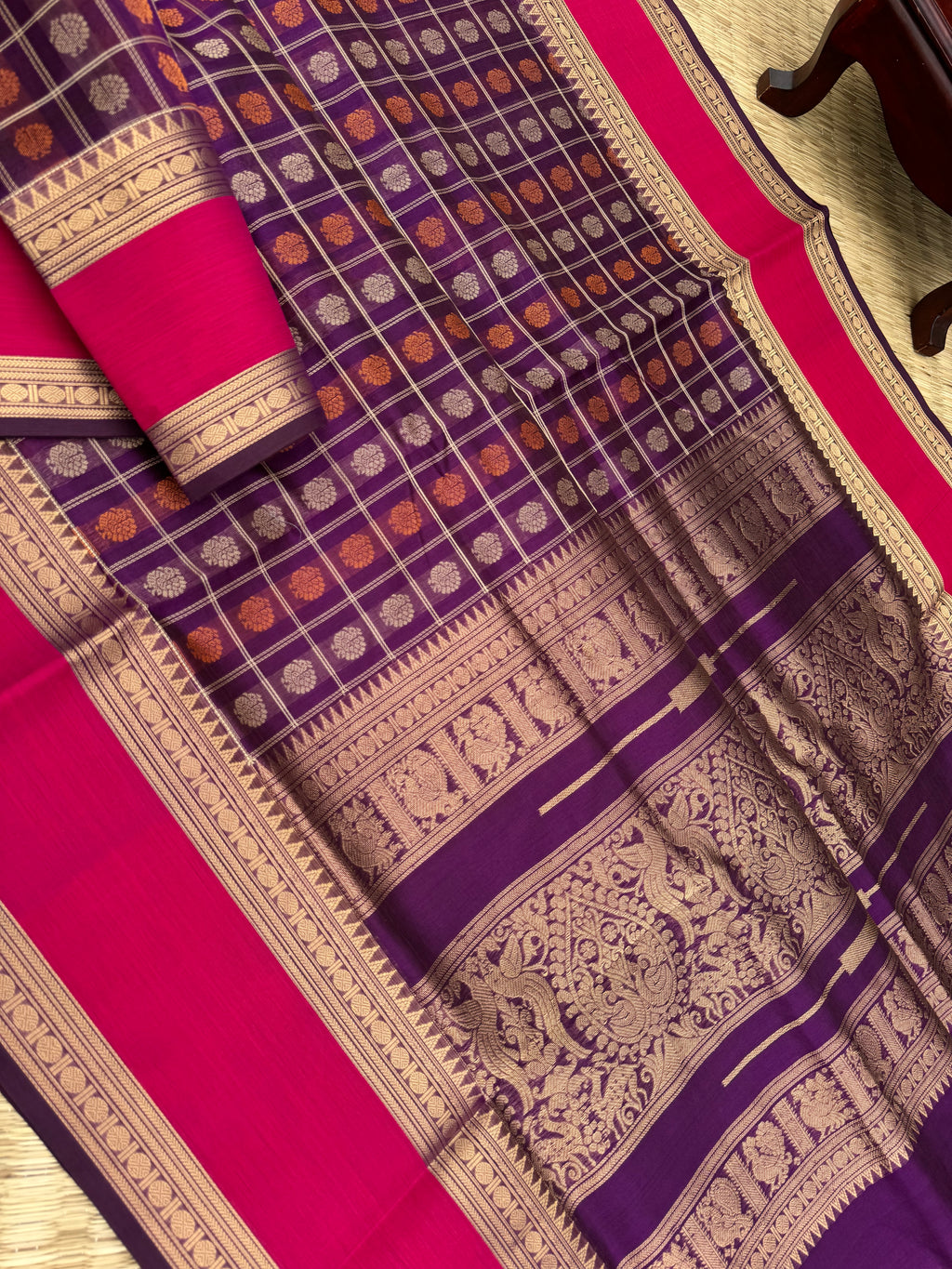 Woven Motifs Silk Cotton - deep dark purple 1000 buttas