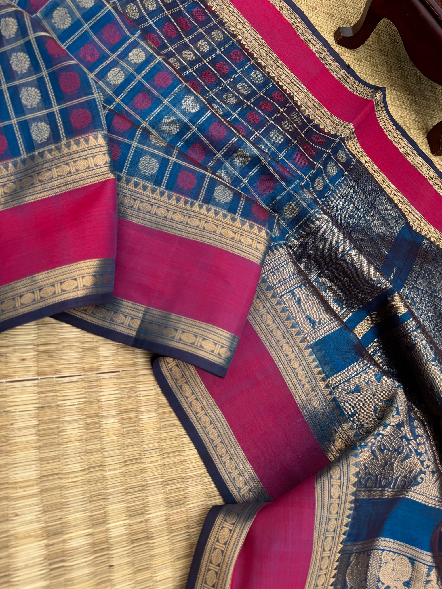 Woven Motifs Silk Cotton - a burnt blue 1000 buttas