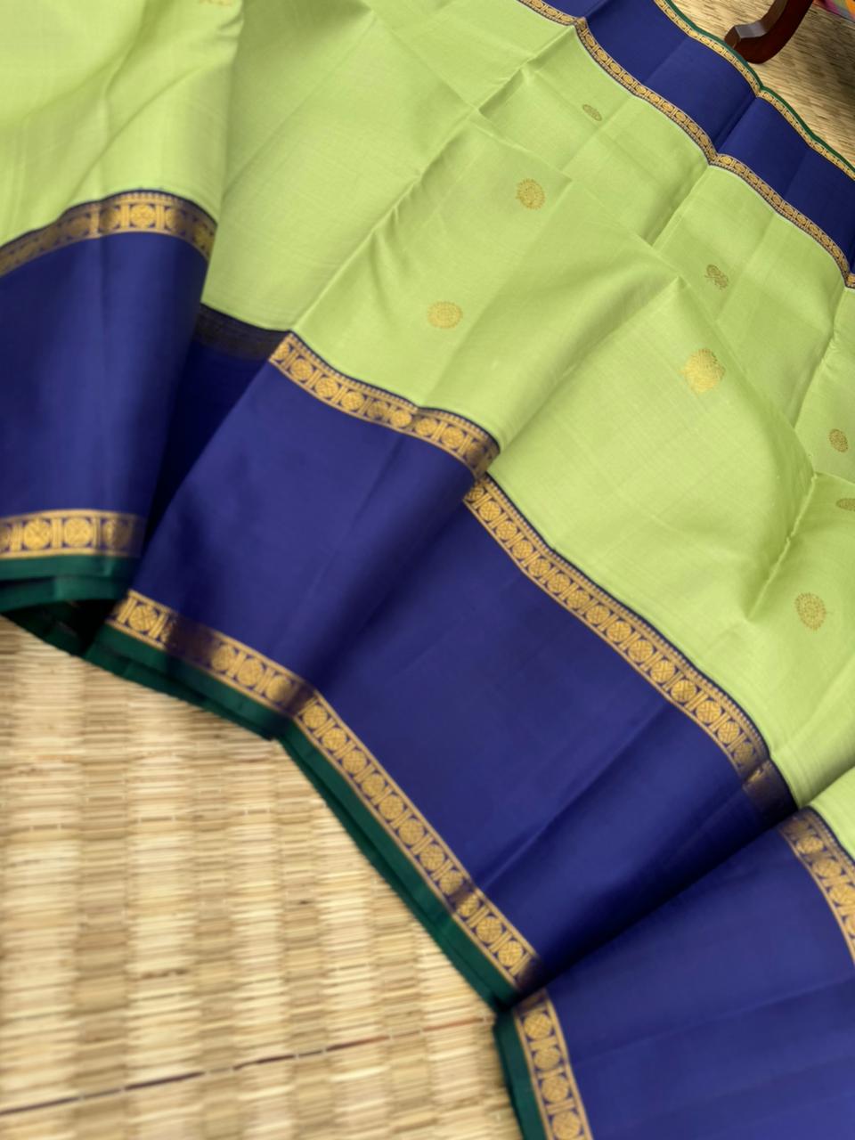 Meenakshi - Heirloom Korvai Kanchivaram - stunning most beautiful pastel pista green and deep ink blue