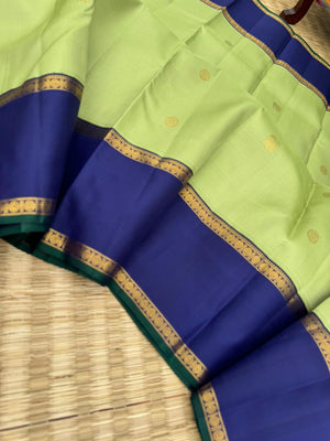 Meenakshi - Heirloom Korvai Kanchivaram - stunning most beautiful pastel pista green and deep ink blue