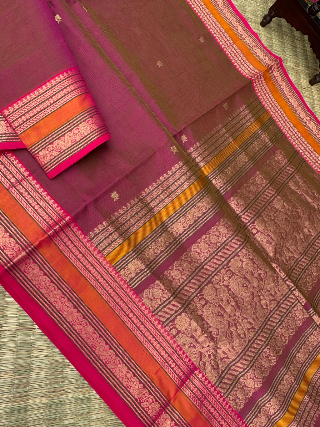 Zari Kissed Silk Cotton - green short pink