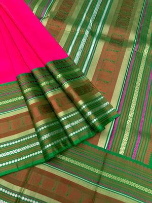 Album Untouched - a classy kalakshetra style Kanchivaram in style pink and green with varusai pett woven no zari borders