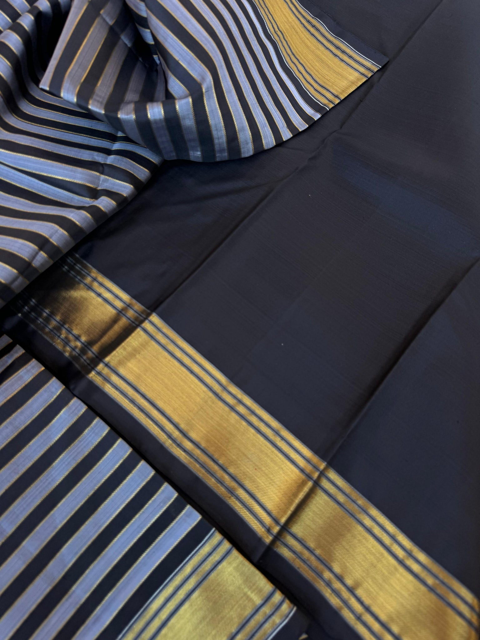 Vari - Stripes woven Kanchivaram | Grey and black