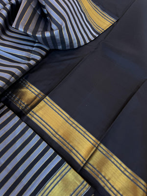 Vari - Stripes woven Kanchivaram | Grey and black