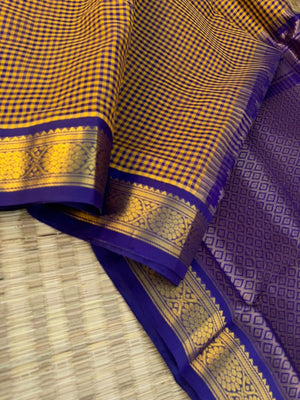 Korvai Silk Cottons - vintage style mustard and blue kottadi kattam