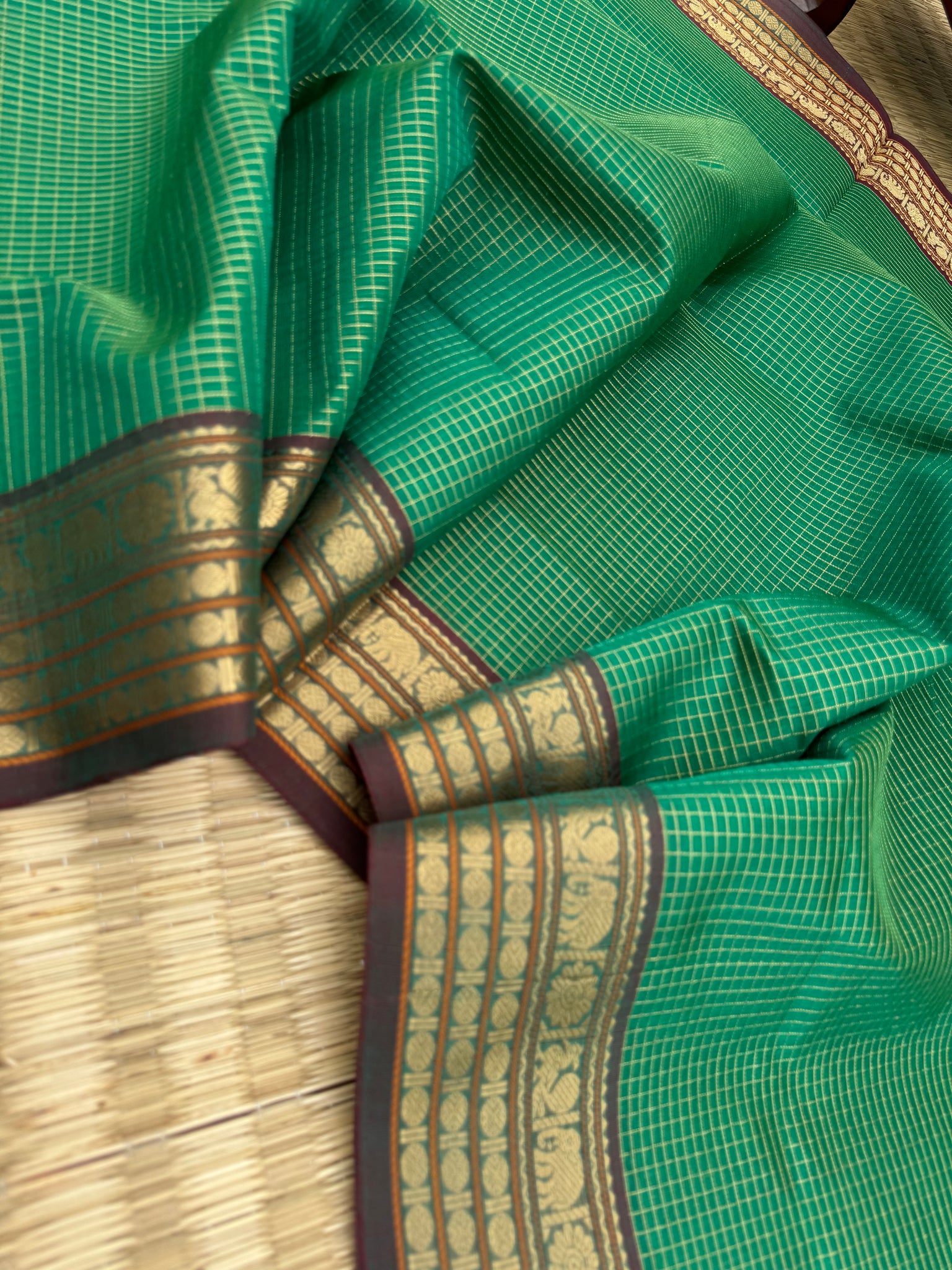 Zari Kissed Silk Cotton - dark green vairaoosi kattam