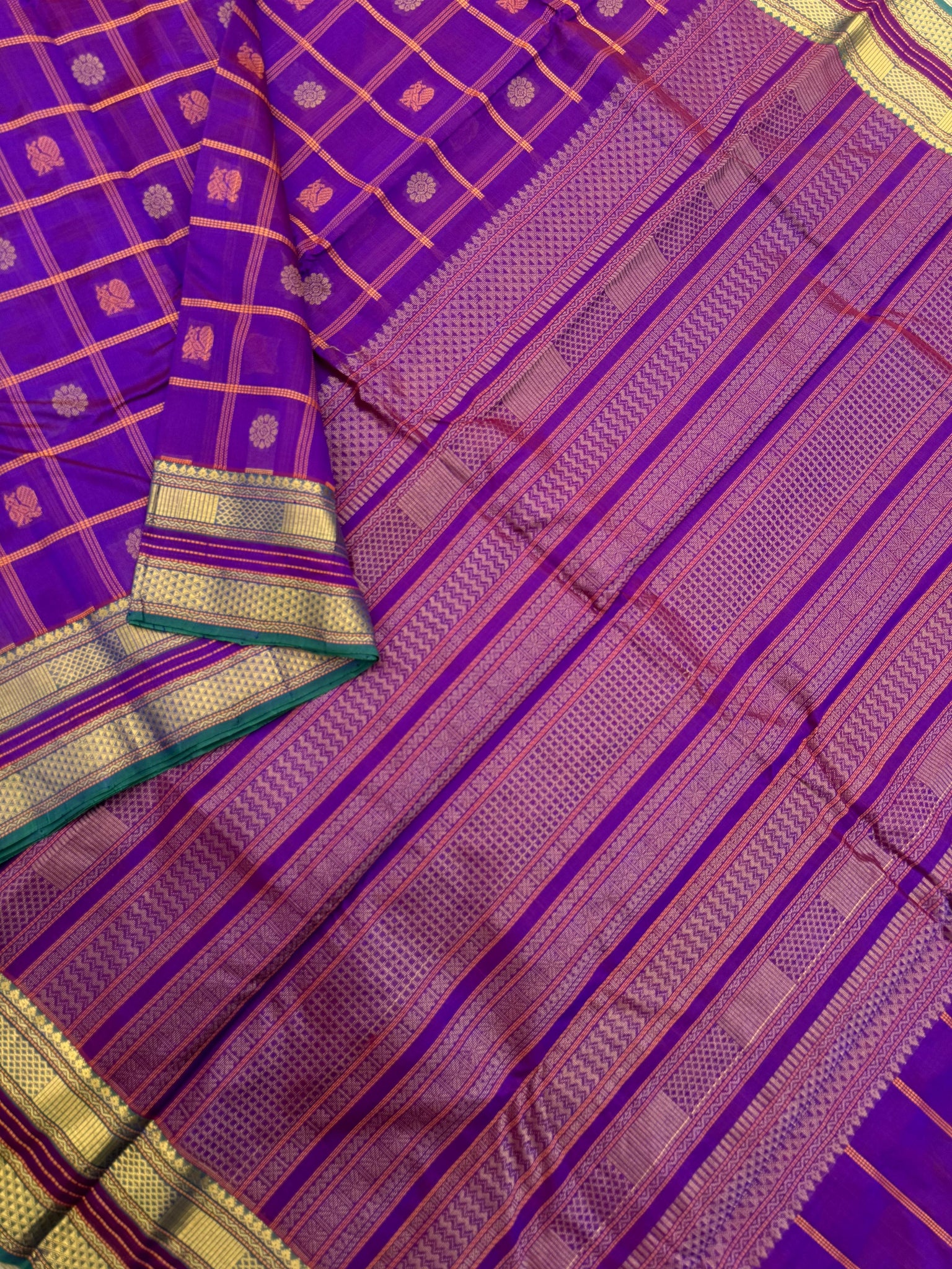 Woven Motifs Silk Cotton - deep purple mayil chackaram