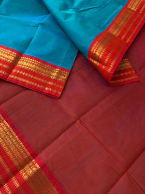 Bliss of Korvai Silk Cottons - deep teal and burnt orange