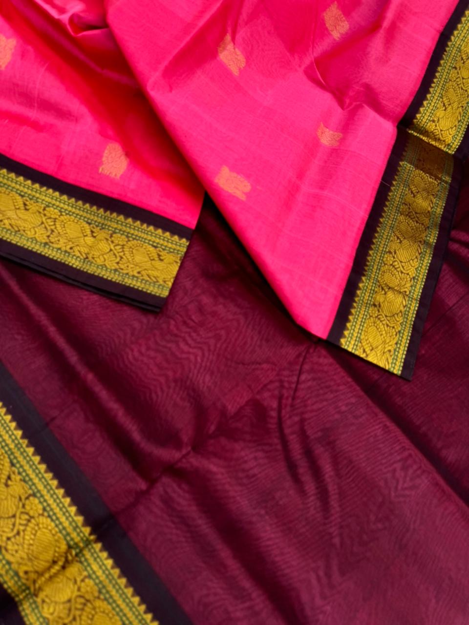 Korvai Silk Cottons - pink and burgundy